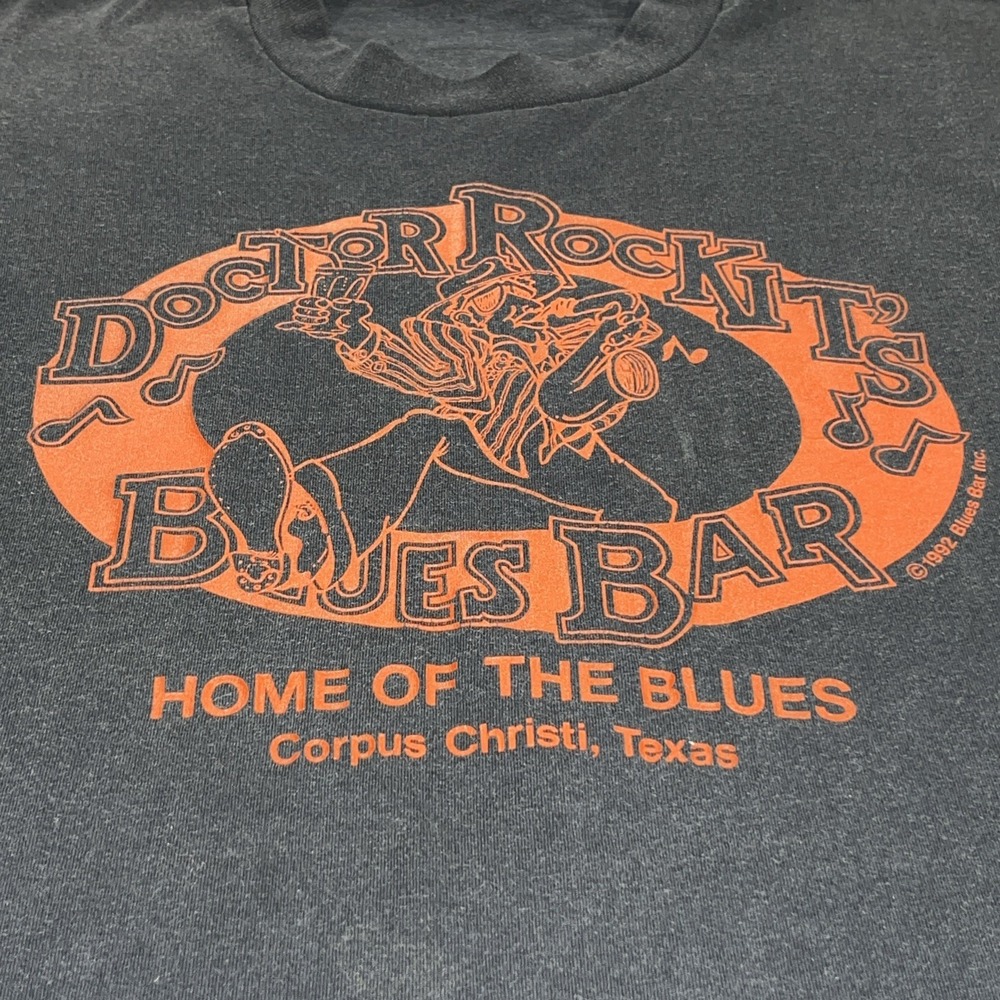 Vtg Black T-shirt Doctor Rockit's Blues Bar Corpus Christi, Tx Single Stitch XXL - Picture 5 of 13